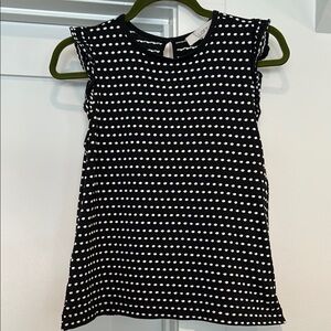 LOFT Black and White Ruffled Cap Sleeve Blouse